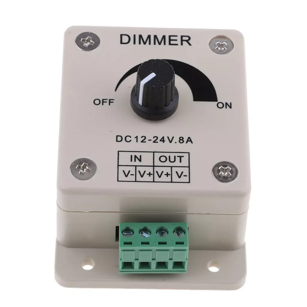

DC12-24V 8Amp 0%-100% PWM Dimming Controller for LED Lights, Ribbon Lights,Tape Lights, Adjustable Brightness Light Switch