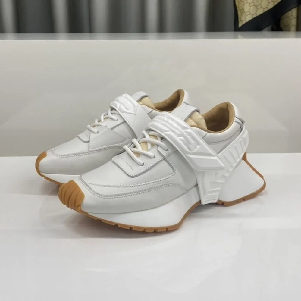 

2022 spring new style lattice Velcro thick bottom muffin daddy shoes women's leather lace up running shoes sports casual shoes