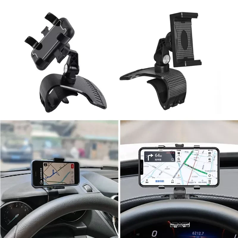 

Car Phone Holder Stand Universal Fit Sturdy Stand Save Space Easy to Operate Rotate Freely Dash Sun Visor Mount