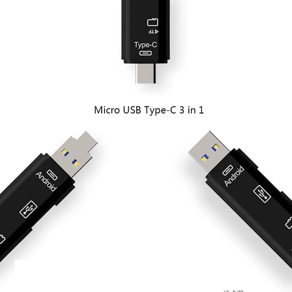 

Ginsley Type C&MicroUSB & USB 3 In 1 OTG Card Reader High-speed Universal OTG TF/USB for Android Computer Extension Headers