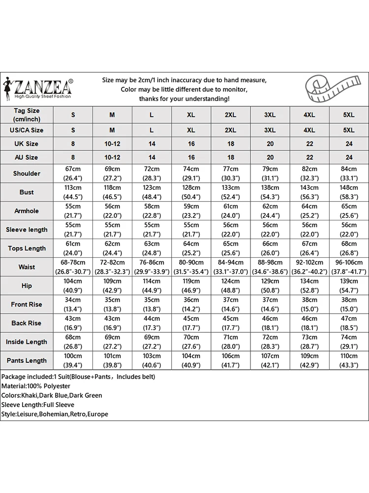 ZANZEA Повседневные женские комплекты брюк для отпуска однотонная блузка с