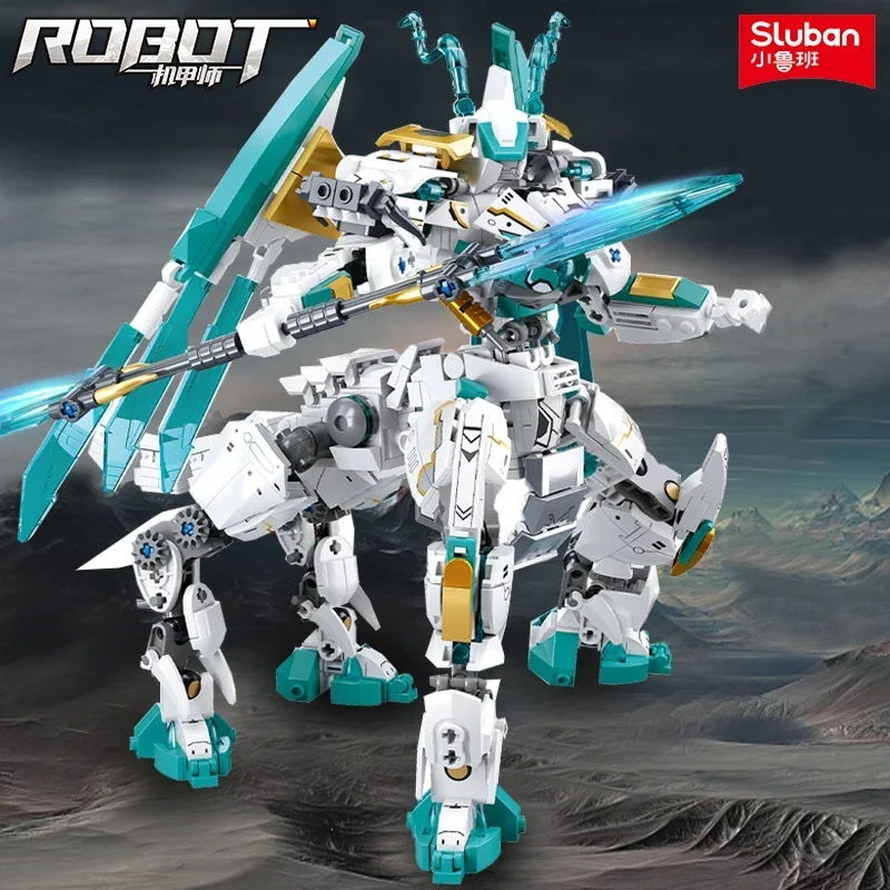 731 шт. белый дракон лошадь меха строительные блоки битва деформированная броня