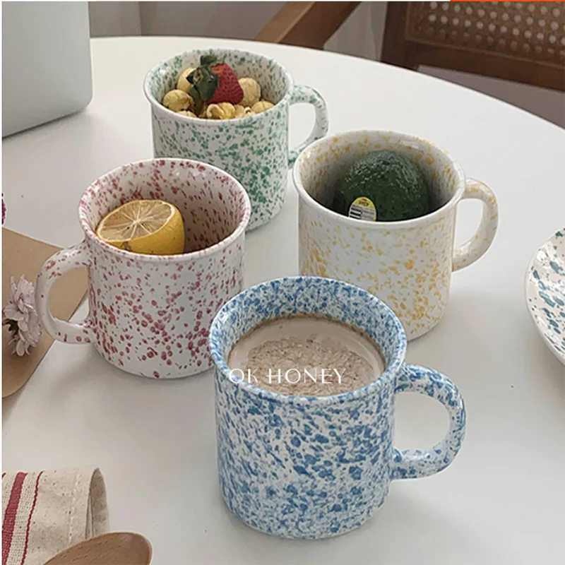 

Korean Coffee Porcelain Color Ink Point Ceramic Mug Breakfast Water Cup Lovers Simple Japanese Style Coffee Mug