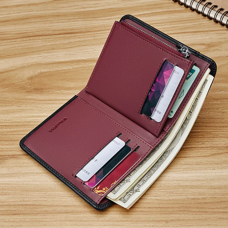 Мужской кошелек из натуральной кожи модный короткий на молнии