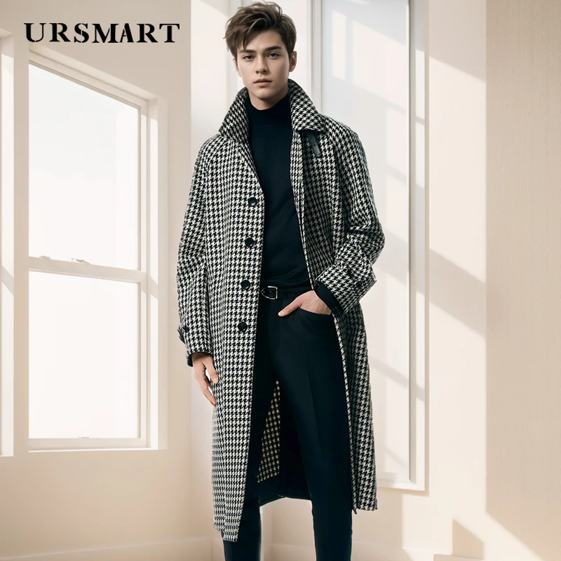 Мужское шерстяное пальто в клетку Balmarken Qianniao-высококачественное длинное