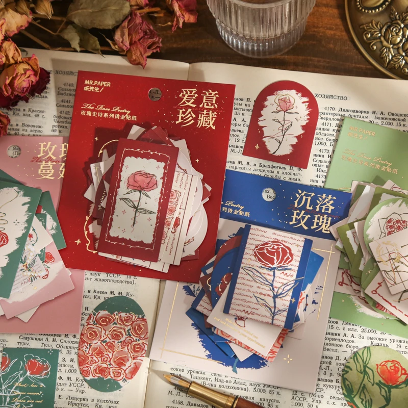 

TIANZI 40pcs Romantic Rose sticker pack Card Letter Set DIY Scrapbooking Aesth Decor Sticker Stationery