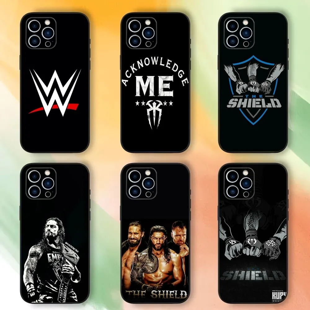 W-WWE The S-Shields Phone Case For iPhone 16 15 14 13 12 11 Plus Pro Max XS X XR SE Mini 8 7，Soft Silicone Black Cover