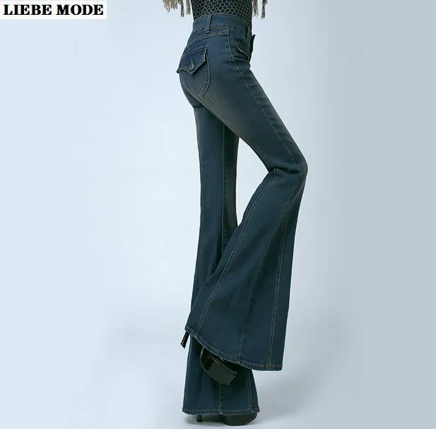 Women's High Waist Skinny Flared Boot Cut Jeans Woman Vintage Wide Leg Denim Pants Ladies Retro Bell Bottom Long Trousers