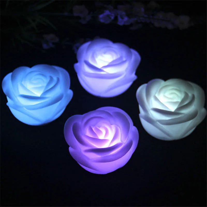 

7 Colors Changing Auto Flameless Romantic Rose Flower Shaped LED Candle Night Light For Xmas Wedding Party