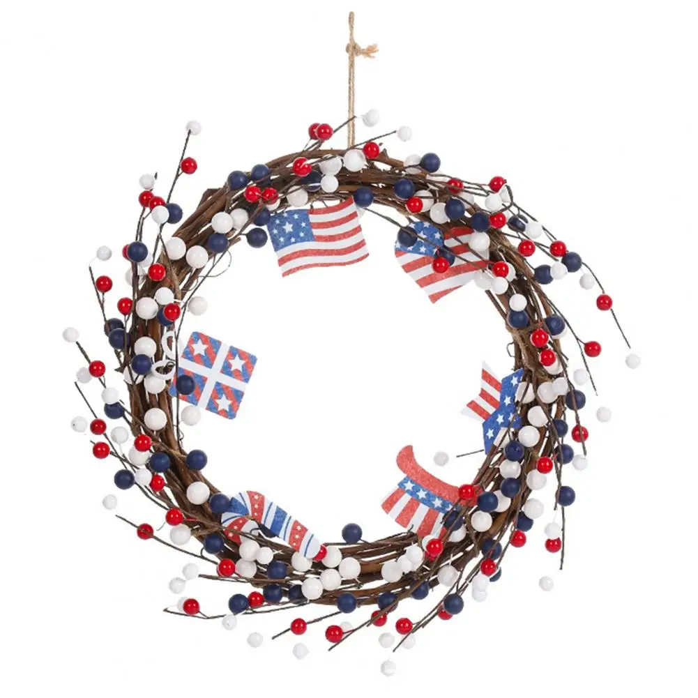

Ornamental Creative Eye-catching American Independence Day Flag Wreath Easy to Maintain Artificial Garland Festival Supply