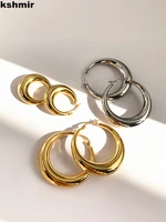 metal hollow circular hoop earrings female design light luxury atmospheric golden titanium steel earrings stylish temperament