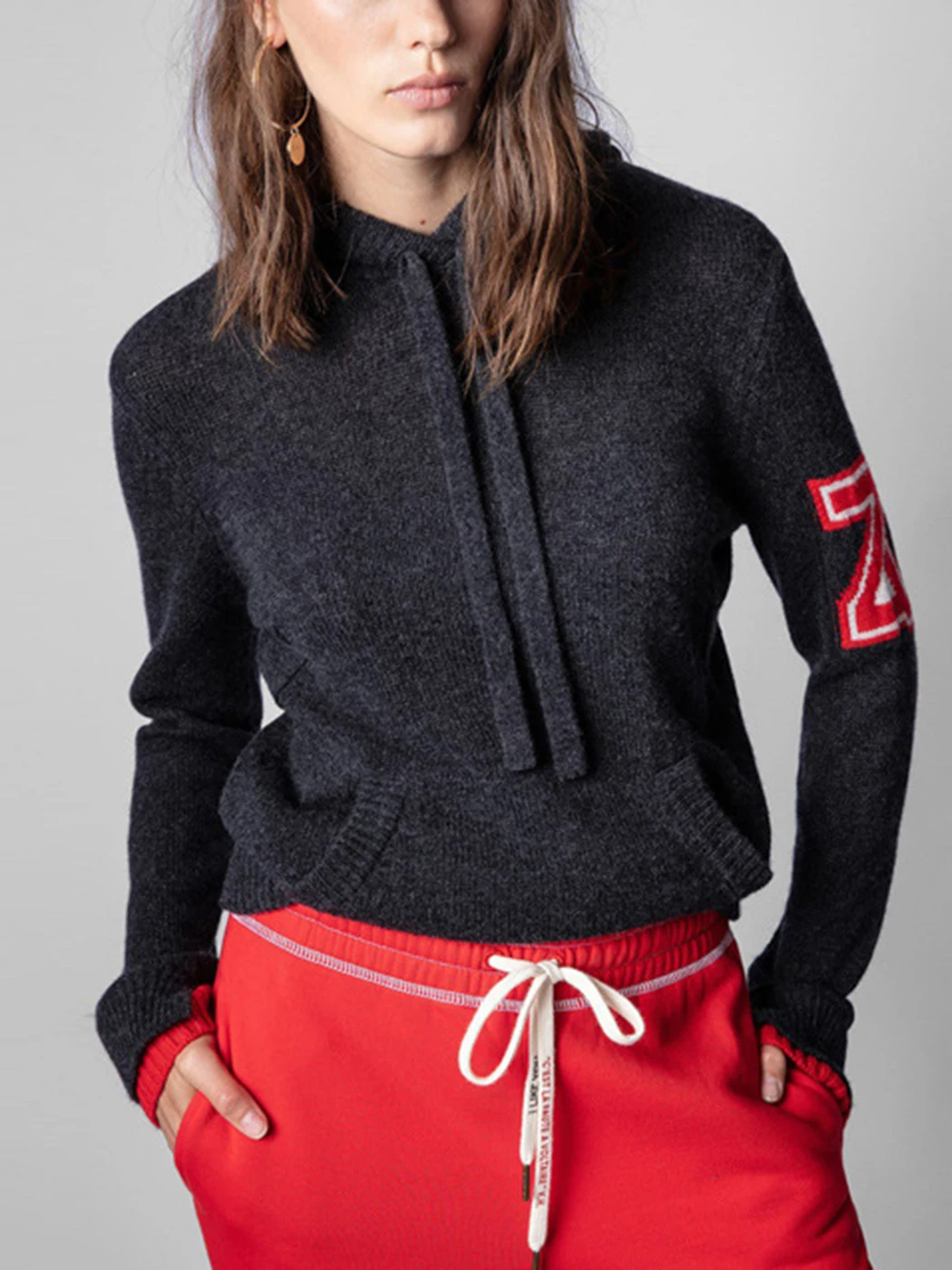 

Letter Cashmere Sweater Ladies 2022 Autumn Winter Pockets Hooded Chic Pullover Femme Casual Retro Rock Knitted Jumper Top Woman