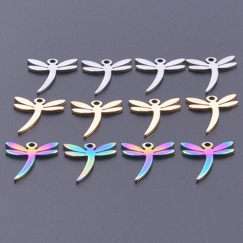 

6Pcs/Lot Stainless Steel Mini Insect Dragonfly Charms кулон For Cute Women Hoop Earrings Jewelry Making Bulk Accessories