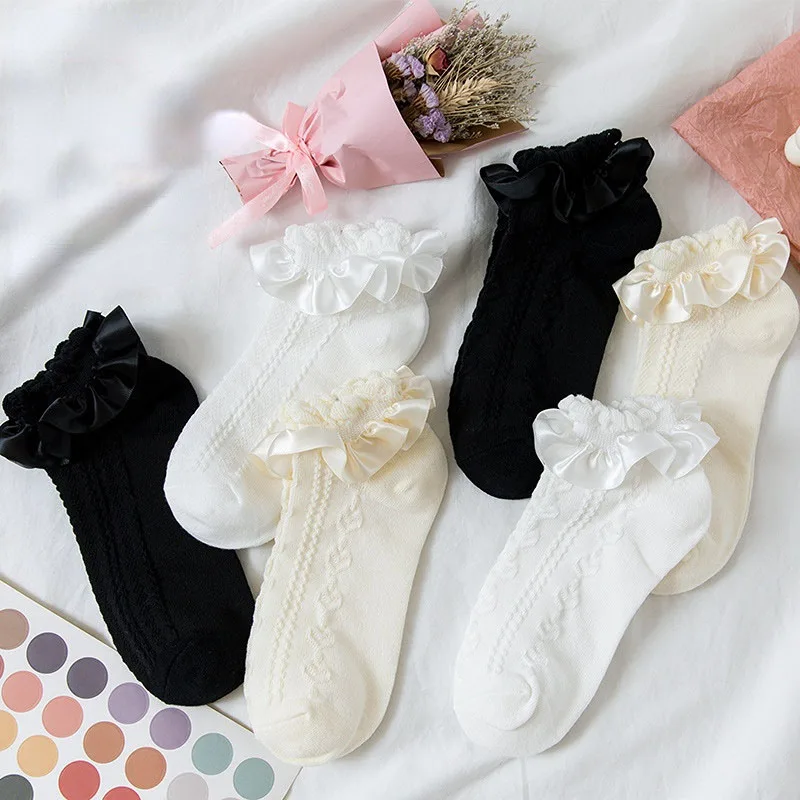 Women's Socks Cute Ruffle Frilly Trim Breathable Kawaii Ankle Sock Summer Ultra-thin Lolita Style Japanese Lace Short Girls Sox