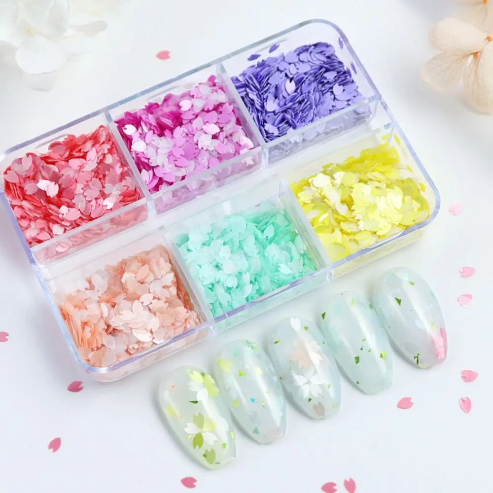 

6 Grids Box Set Colorful Cherry Blossom Nail Decoration Nail Sequins Nail Petal Glitter Nail Art Charms Manicure Accessories