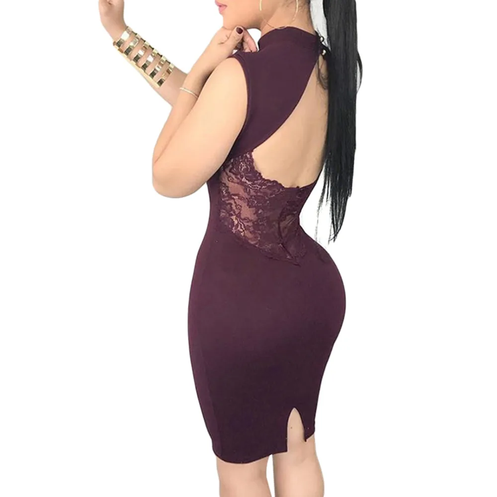 

Women Spring Wine Red Lace Patchwork Backless Dress Turtleneck Elegant Celebrity Party Prom Hollow Out Dress Vestidos
