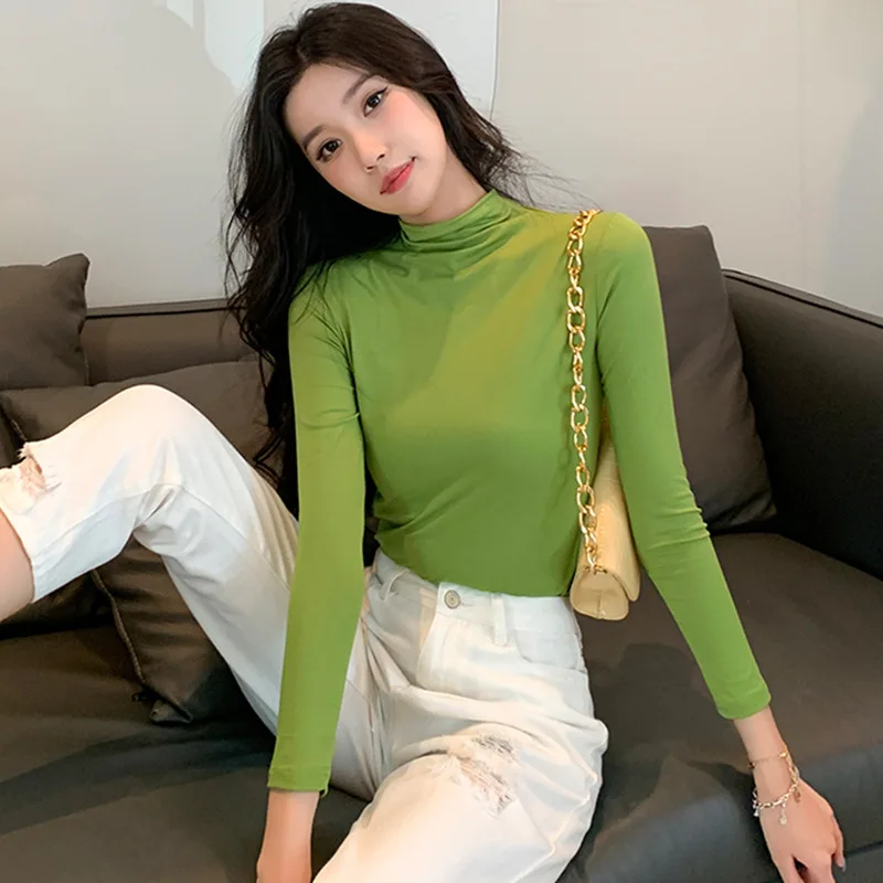 Женская Осенняя одежда с полувысоким воротником Корейская версия обтягивающая