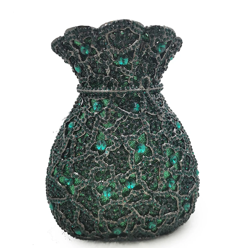 

13 Colors Green/Gold Women Crystal Evening Money Bag Clutch Luxury Lady Wallets Clutches WHTUOHENG Purse
