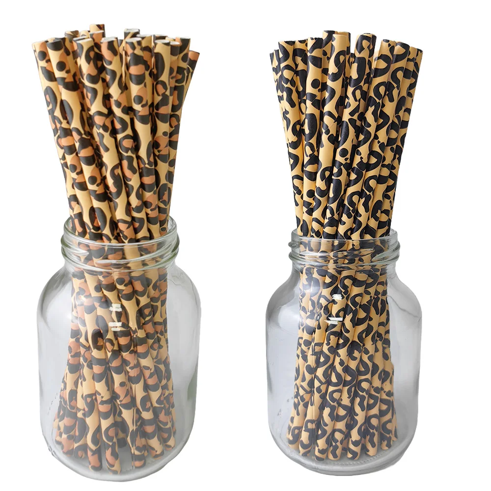 Трубочки бумажные с леопардовым принтом 25/50/100/200 шт.