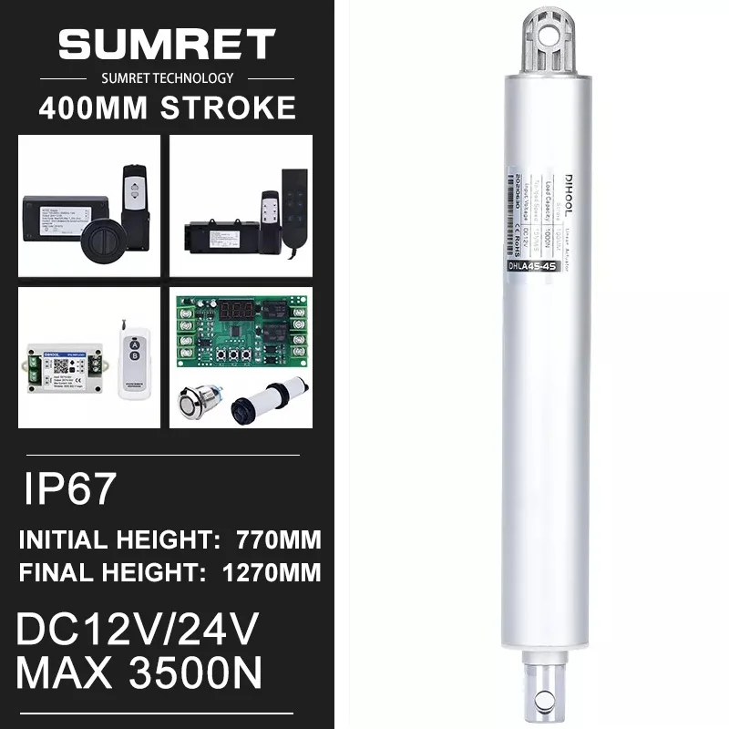 

400mm Stroke Electric Linear Actuators Kit With RF Motor Controller 433hz Remote DC12V 24V 3500N Reciprocate Straight Pen Type
