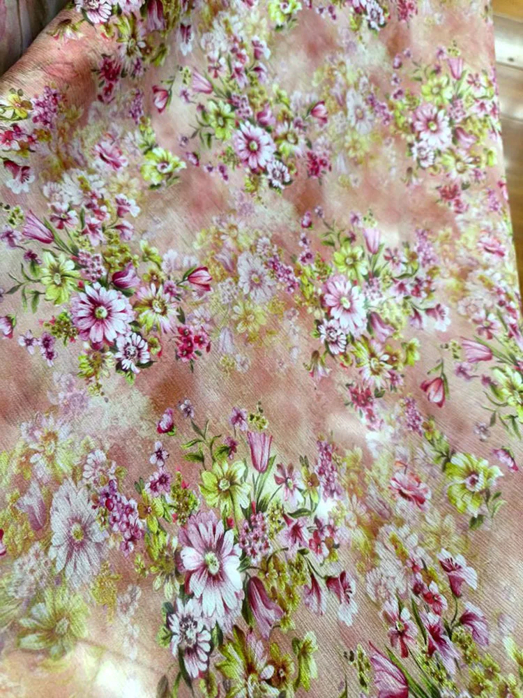 Розовая шифоновая ткань с цветочным переключением 100% натуральный шелк тутового