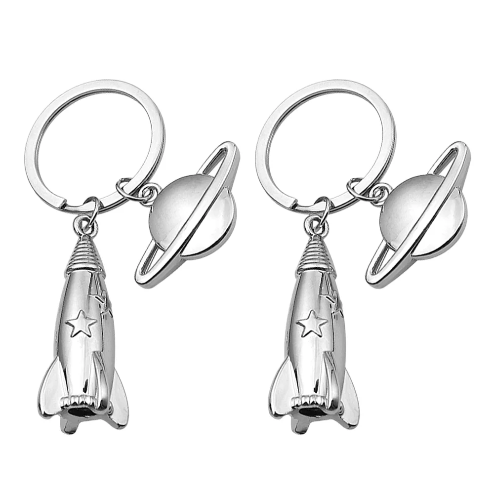 

2 Pcs Automotive Gifts Men Astronaut Keyring Purse Bag Pendant Decoration Keychains Boys Rocket Zinc Alloy