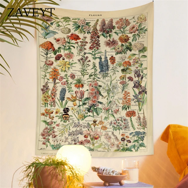 ZAVEYT Hot Vintage Tree Mushroom Flower Specimen Pattern Tapestry Aesthetic Wall Hanging Cloth Home Room Decor Gifts 2