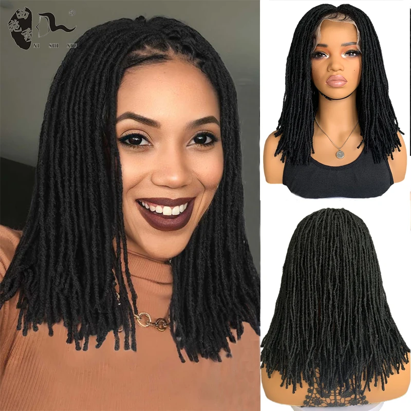 14-дюймовый короткий Плетеный парик для чернокожих женщин дредов на полной сетке