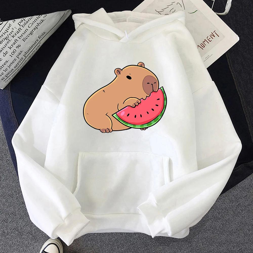 Очаровательная толстовка с капюшоном капибара ест арбуз для женщин/мужчин Harajuku в