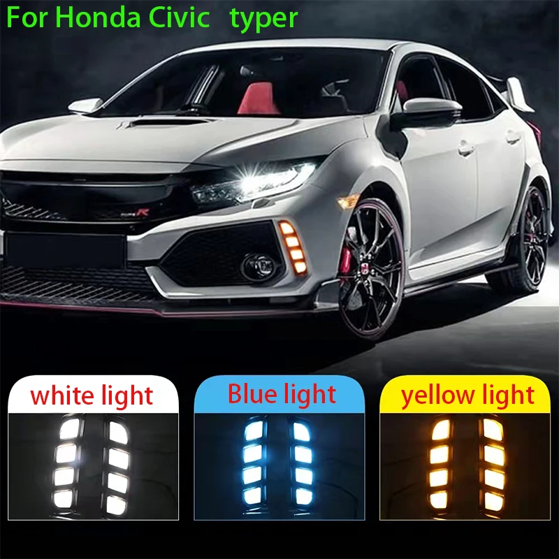 

2PCS for Honda Civic with streamer yellow blue three-color tr bar daytime running lights LED retrofit typer front bar fog lights