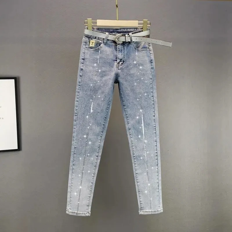 

Women's Hot Diamond Jeans Tide 2022 Spring Summer New Fashion High-waisted Skinny Tight-Fitting Trousers Pencil Pants Pantalones