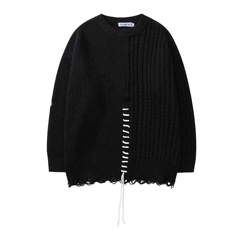 

Мужской свитер с вырезом лодочкой и завязкой на шнурке