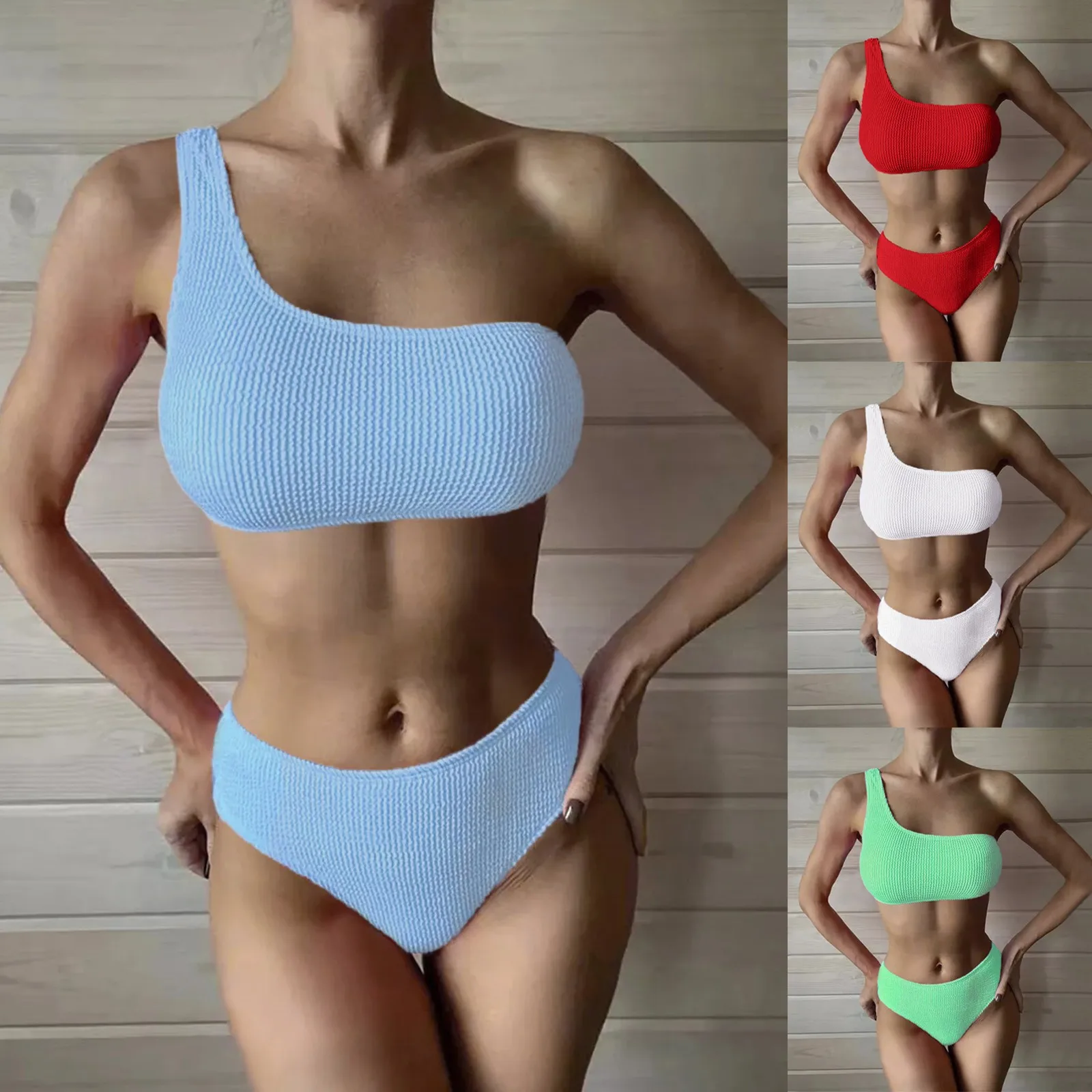 

Купальник-бикини женский на одно плечо с высокой талией и вырезами