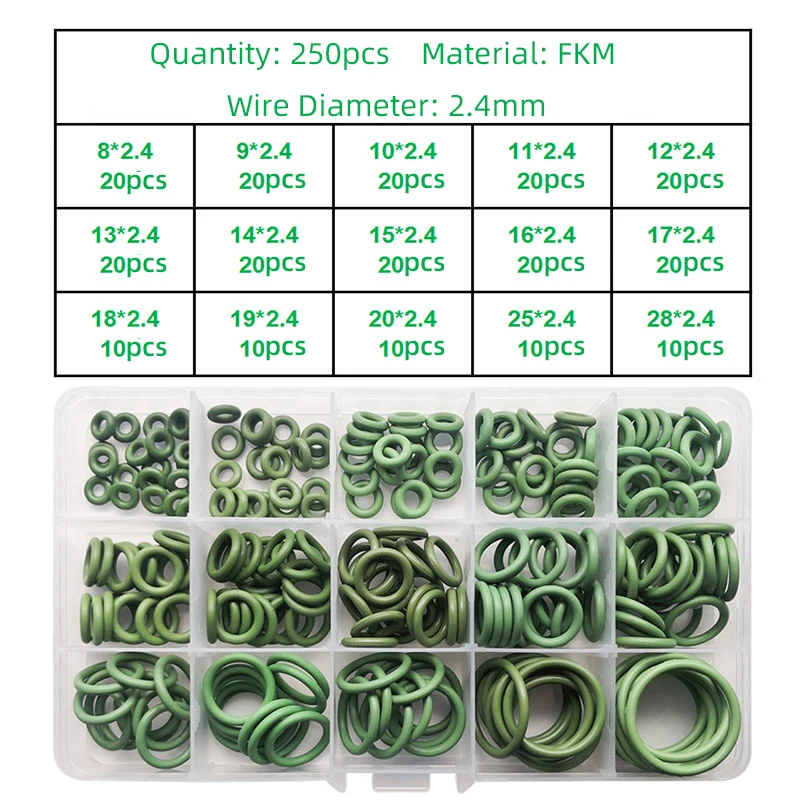 Gasket Fluorine Rubber Sealing Green Ring Waterproof O Ring Washer Oil Resistant Oring Repair O-ring Box Assortment Kit