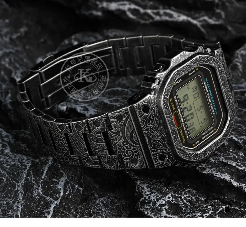 Фото Для Casio G-SHOCK ремешок для часов DW-5600 GW-B5600 GWM5610 GMW-B5000 ретро старый модернизированный металлический мужской корпус из нержавеющей стали ремешок для часов №5