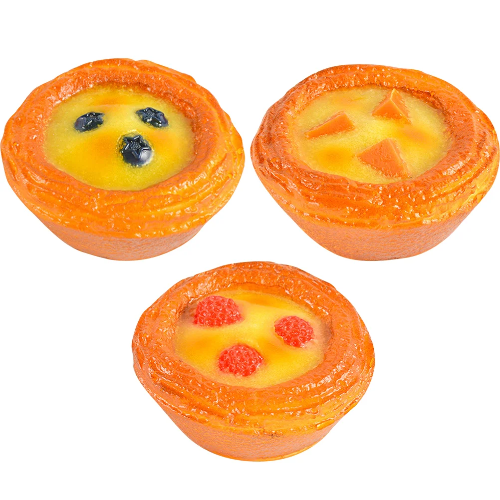 

3pcs Model Lifelike Play Set Simulation Tart Model Snacks Artificial Egg Tart for Kitchen House Shop