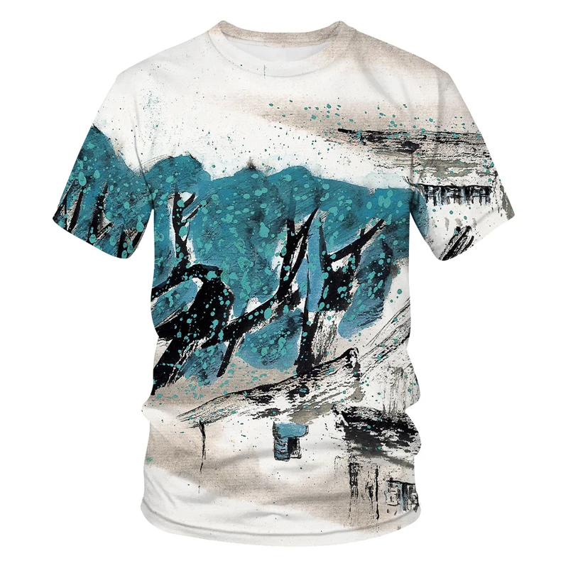 

Summer New Art Pen And Ink Painting Casual Short-sleeved Men's Women's Children's Street T-shirt Sports Breathable And Thin