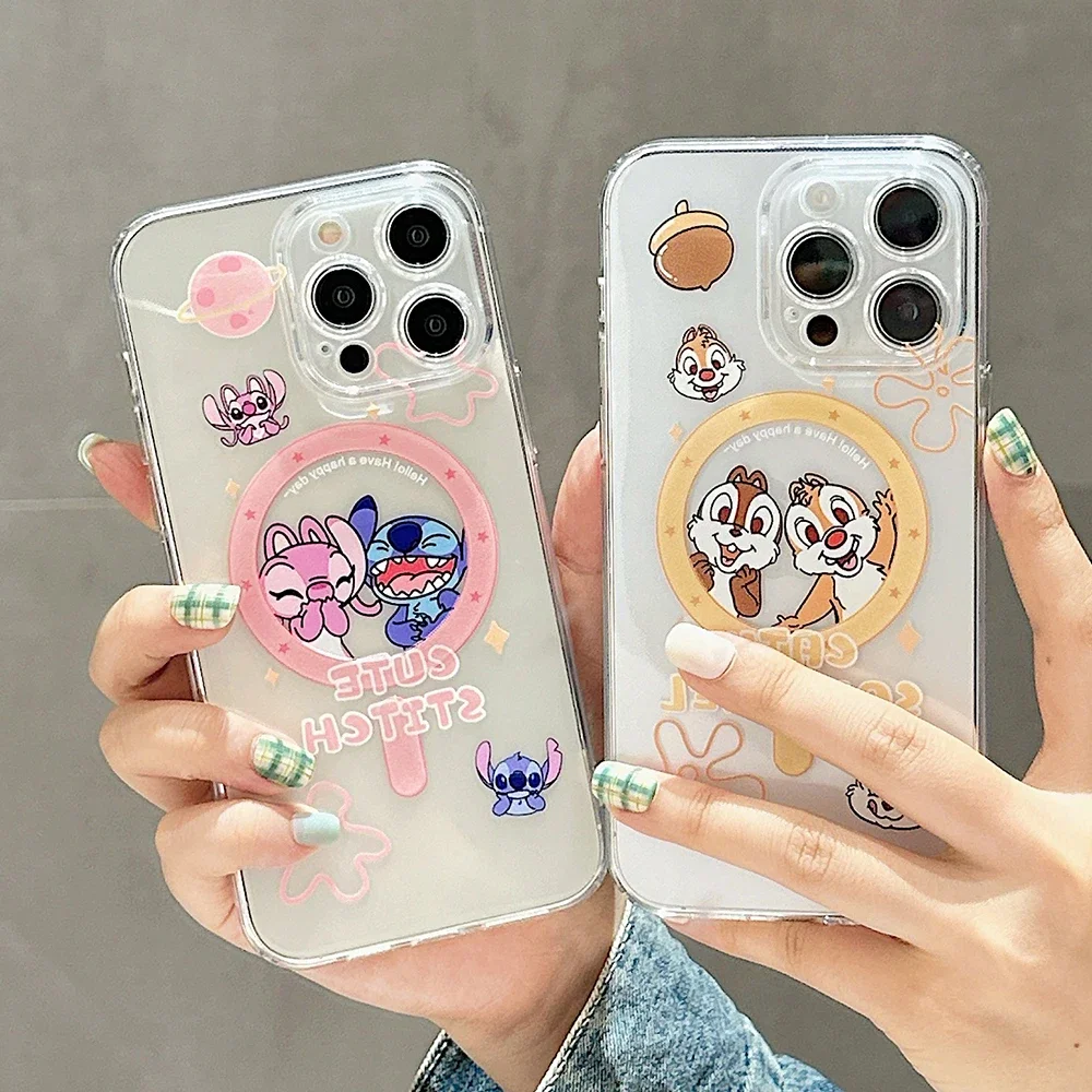 Милый мультяшный магнитный чехол для телефона S-Stitch and Chip &amp Dale Magsafe iPhone 16 15 14 13 12 11 8