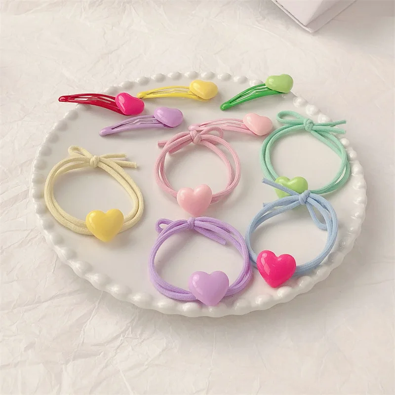

Dream Macaron Color Heart Har Ties Women Rubber Elastic Hair Bands Elegant Girls Ponytail Holder Hair Bows Accessories