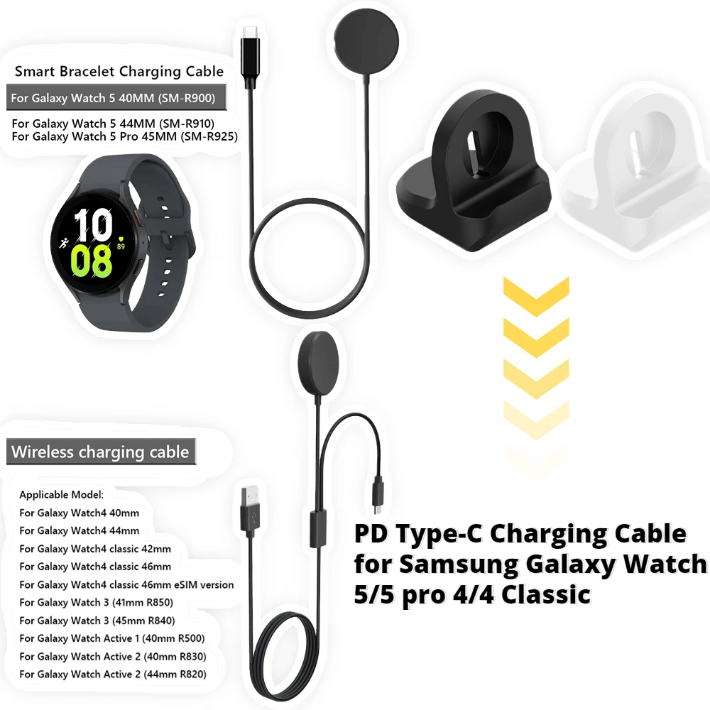 

2 in 1 Type-C PD Fast Charging Cable Smart Watch Wireless Charger Adapter Dock Cord for Samsung Galaxy Watch5/5 Pro 4/4 Classic