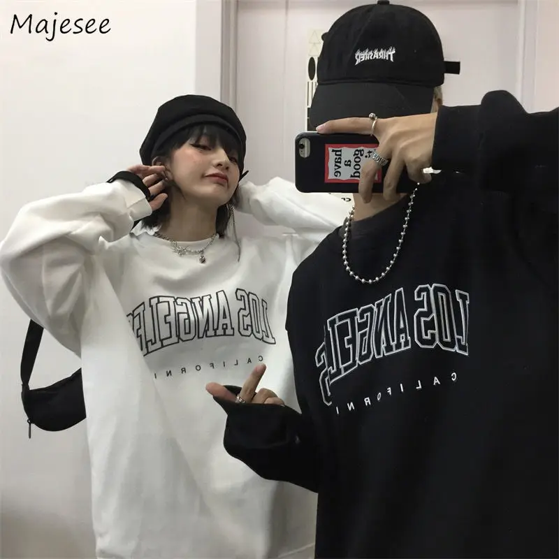 Men Sweatshirts Letter Hip-pop Casual Round Neck Couples Hoodies BF Harajuku Retro Classic High Street Cozy Ins Males Clothing