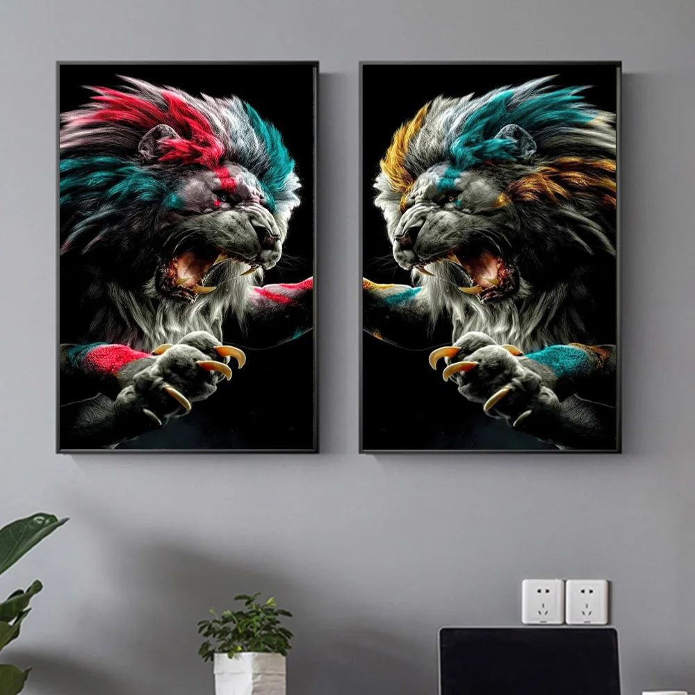 

2 Panels Watercolour Lion King Canvas Art Posters And Prints Nordic Animal Decor Wall Painting For Living Room Mural Pictures