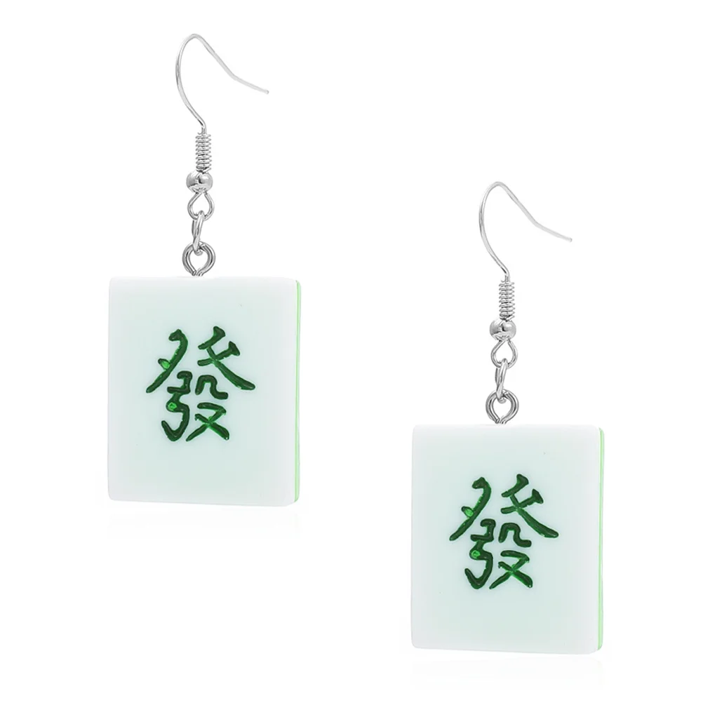

1 Pair Mahjong Earring Fashion Creative Resin Ear Pendant Ear Accessories Mahjong Ear Drops Ear Jewelries Ear Drops