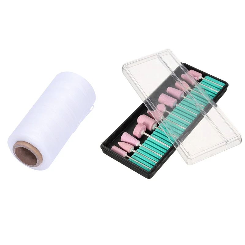 

13 Pcs Accessories: 1 Roll Leather Sewing Waxed Wax Thread Hand Needle Cord & 12 Pcs Grinding Head Nail Art Drill Bits