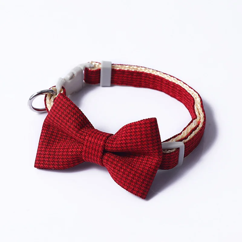 Christmas Plaid Bowknot Cat Collar Bow Tie Safety Buckle Pet Collar Puppy Chihuahua Pet Necklace Elastic Adjustable Dog Collars images - 6