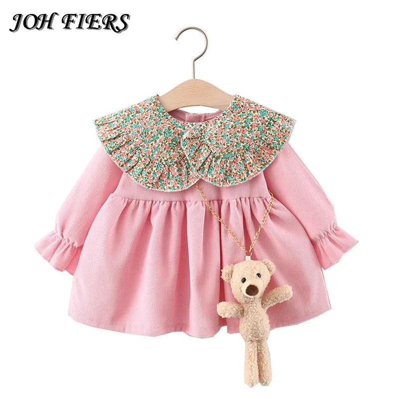 

Одежда для маленьких девочек, осенне-зимнее вельветовое платье, милое и милое платье принцессы, плотное теплое платье, детское платье, мишка