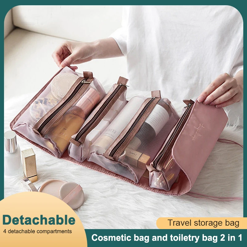 

Toiletry Makeup Bag Roll Up Cosmetic Travel Bags with 4 Detachable Pouch Makeup Bag for Travel Toiletries and Shower Accessories