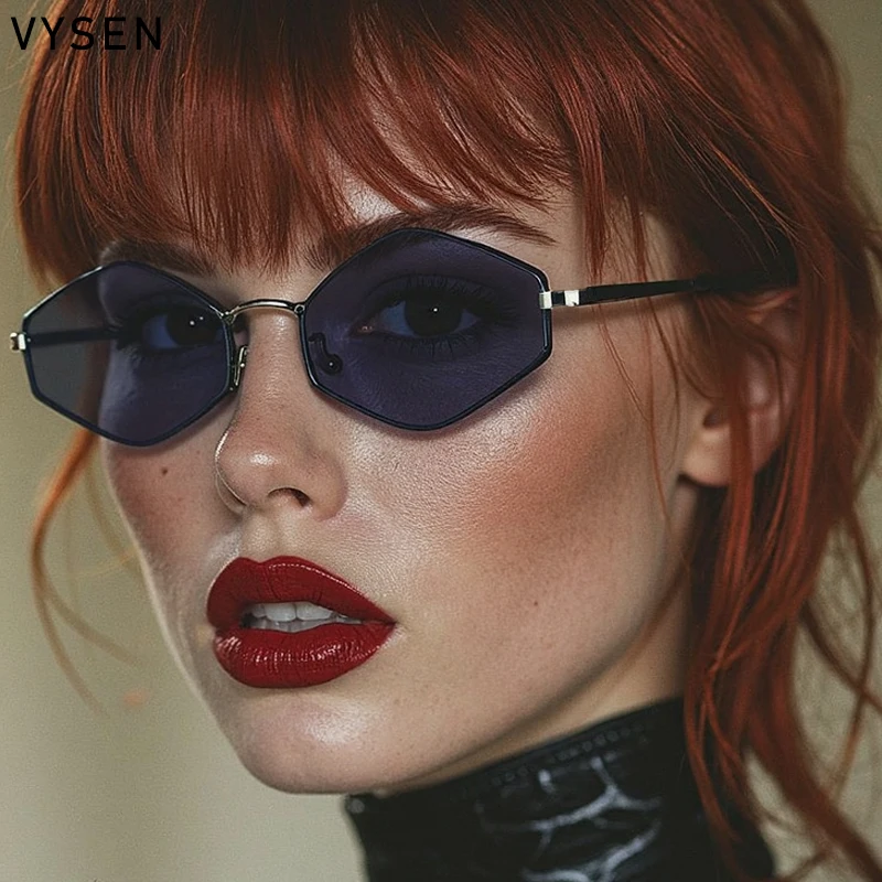 Винтажные многоугольные солнцезащитные очки в металлической оправе стиле панк