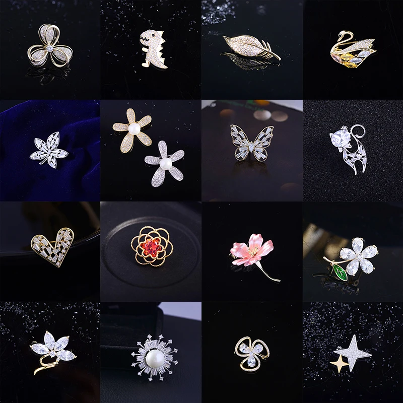 

2022 Lovely Cubic Zircon Sunflower Brooches Jewelry Cute Heart Star Moon Zirconium Lapel Pin for Women Collar Pins Hat Bag Decor