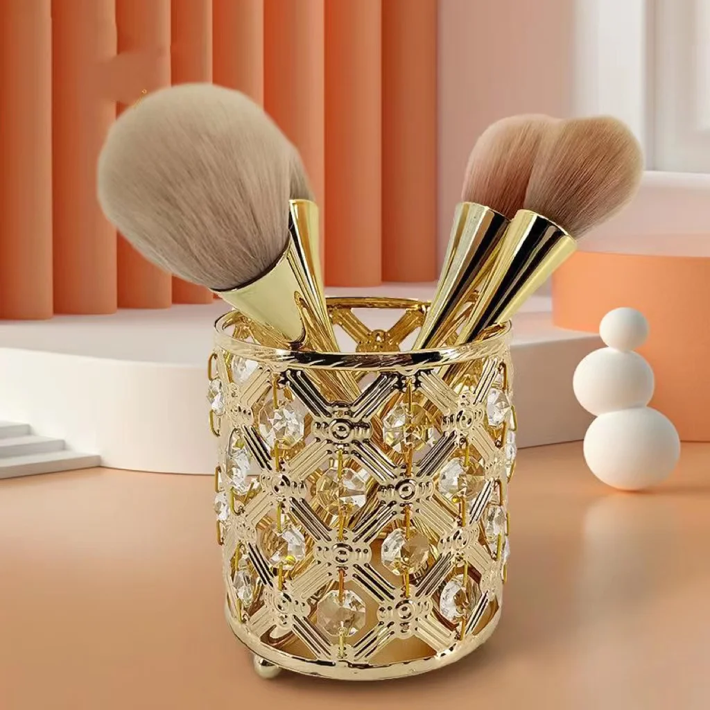 

Makeup Brush Storage Bucket Ins Wind Metal Eyebrow Pencil Crystal Storage Tube Cosmetic Brush Pen Holder Storage Box